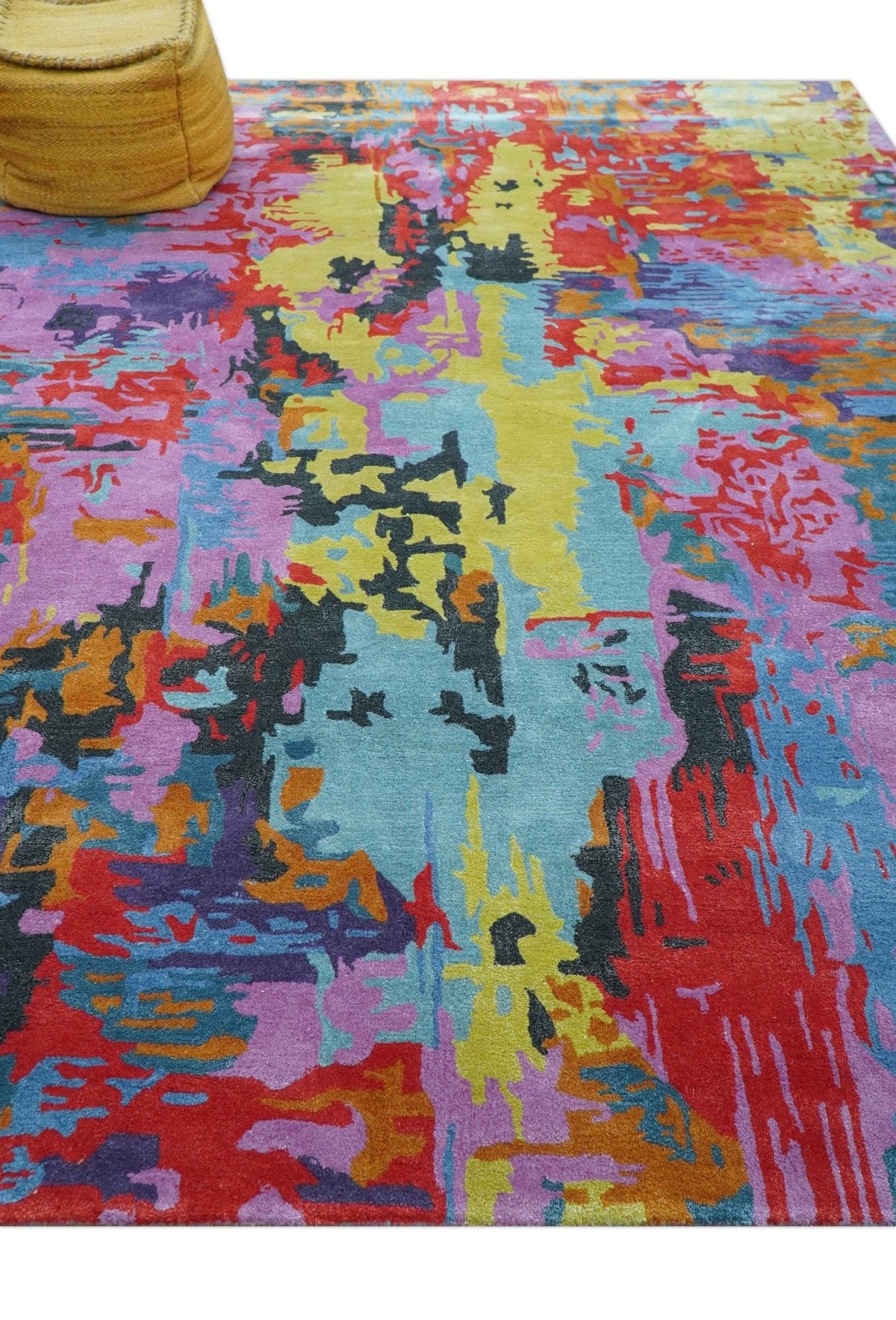 Custom Made Modern Abstract Multi-color Hand Tufted Wool-Art Silk Rug.