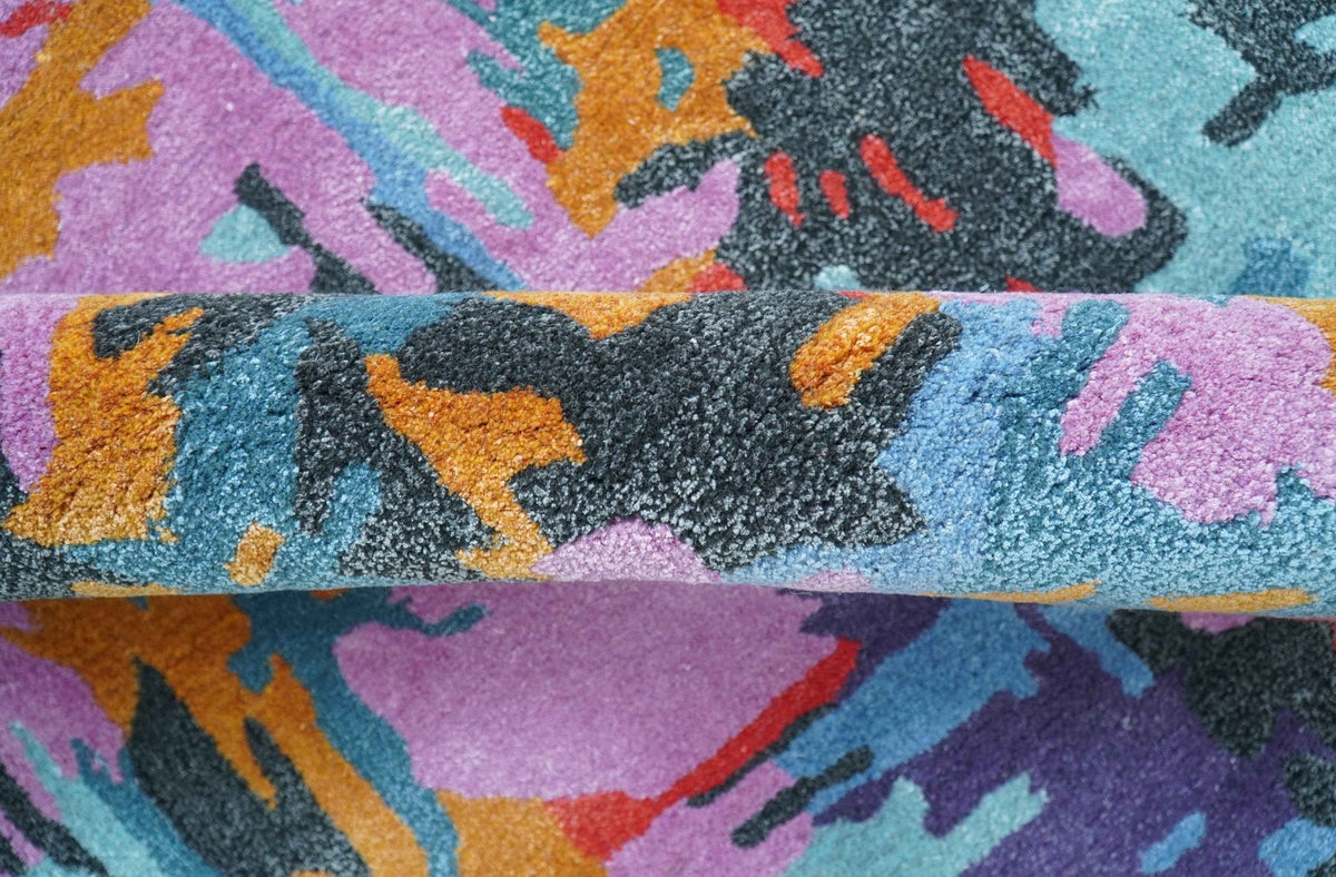 Custom Made Modern Abstract Multi-color Hand Tufted Wool-Art Silk Rug.