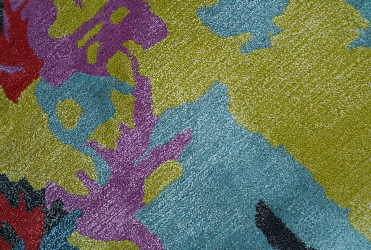 Custom Made Modern Abstract Multi-color Hand Tufted Wool-Art Silk Rug.