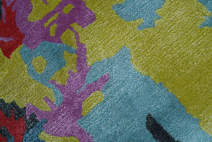 Custom Made Modern Abstract Multi-color Hand Tufted Wool-Art Silk Rug.