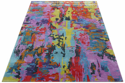 Custom Made Modern Abstract Multi-color Hand Tufted Wool-Art Silk Rug.