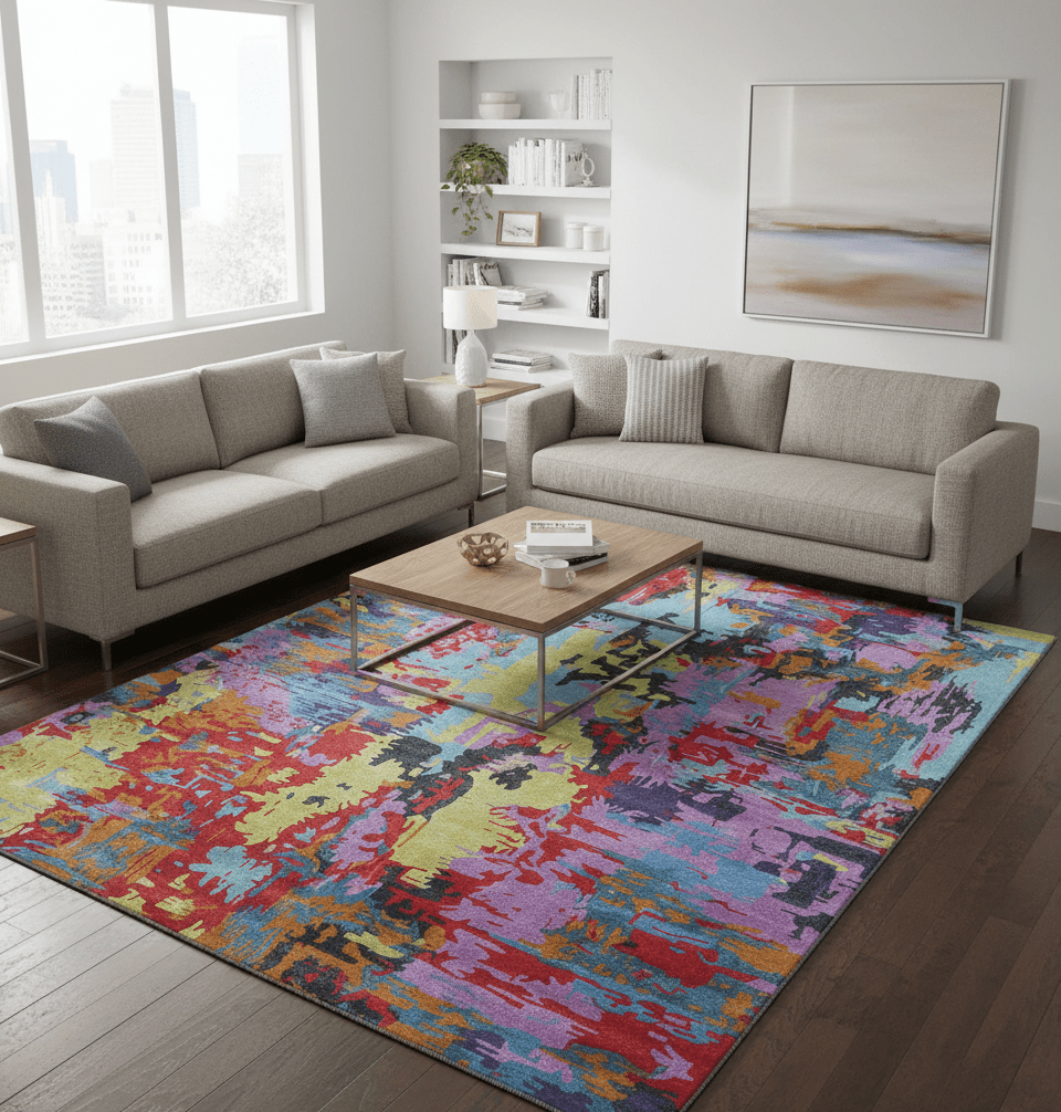 Custom Made Modern Abstract Multi-color Hand Tufted Wool-Art Silk Rug.