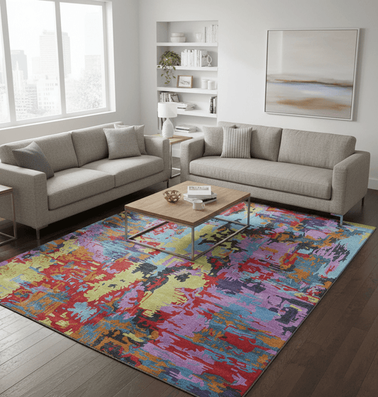 Custom Made Modern Abstract Multi-color Hand Tufted Wool-Art Silk Rug.