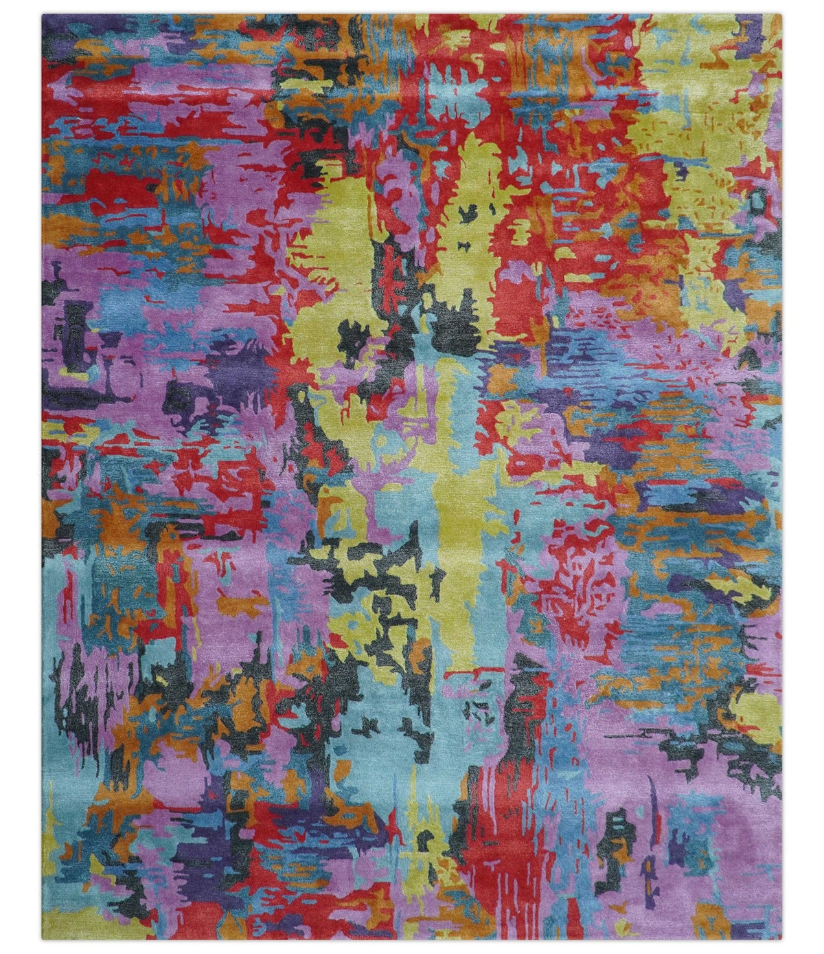 Custom Made Modern Abstract Multi-color Hand Tufted Wool-Art Silk Rug.