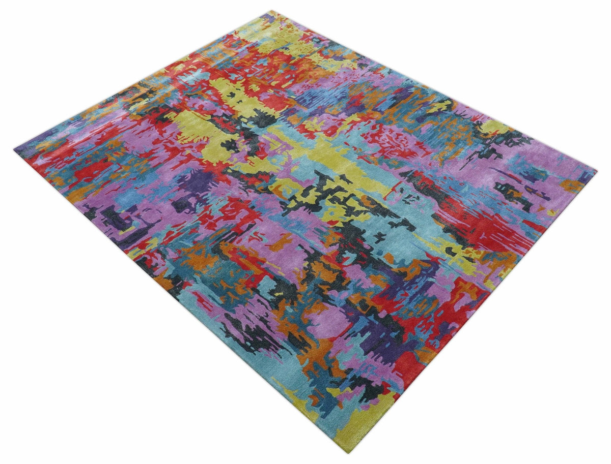 Custom Made Modern Abstract Multi-color Hand Tufted Wool-Art Silk Rug.