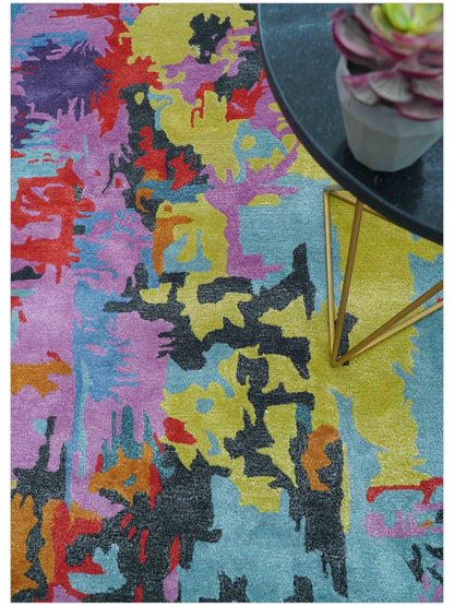 Custom Made Modern Abstract Multi-color Hand Tufted Wool-Art Silk Rug.