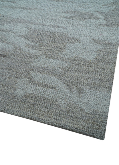 Custom Made Modern Abstract Silver And Blue Hand Tufted Wool  Rug.