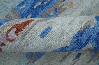 Custom Made Modern Abstract Silver And Blue Hand Tufted Wool  Rug.
