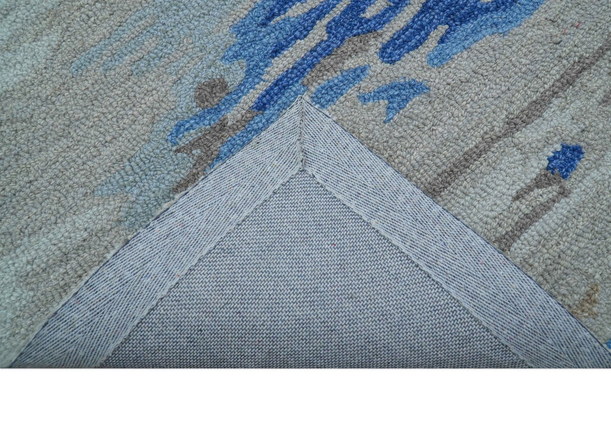 Custom Made Modern Abstract Silver And Blue Hand Tufted Wool  Rug.
