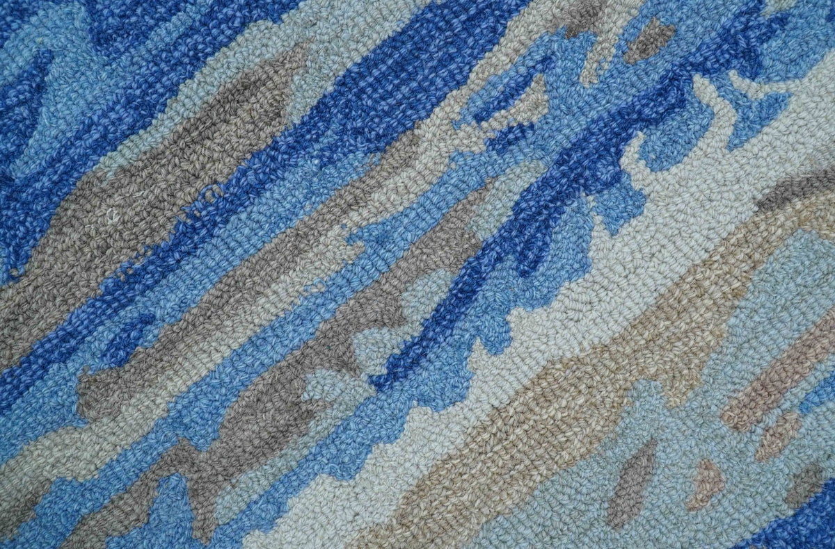 Custom Made Modern Abstract Silver And Blue Hand Tufted Wool  Rug.