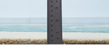 Custom Made Modern Animal Pattern Teal And Beige Hand Tufted Wool Area Rug.
