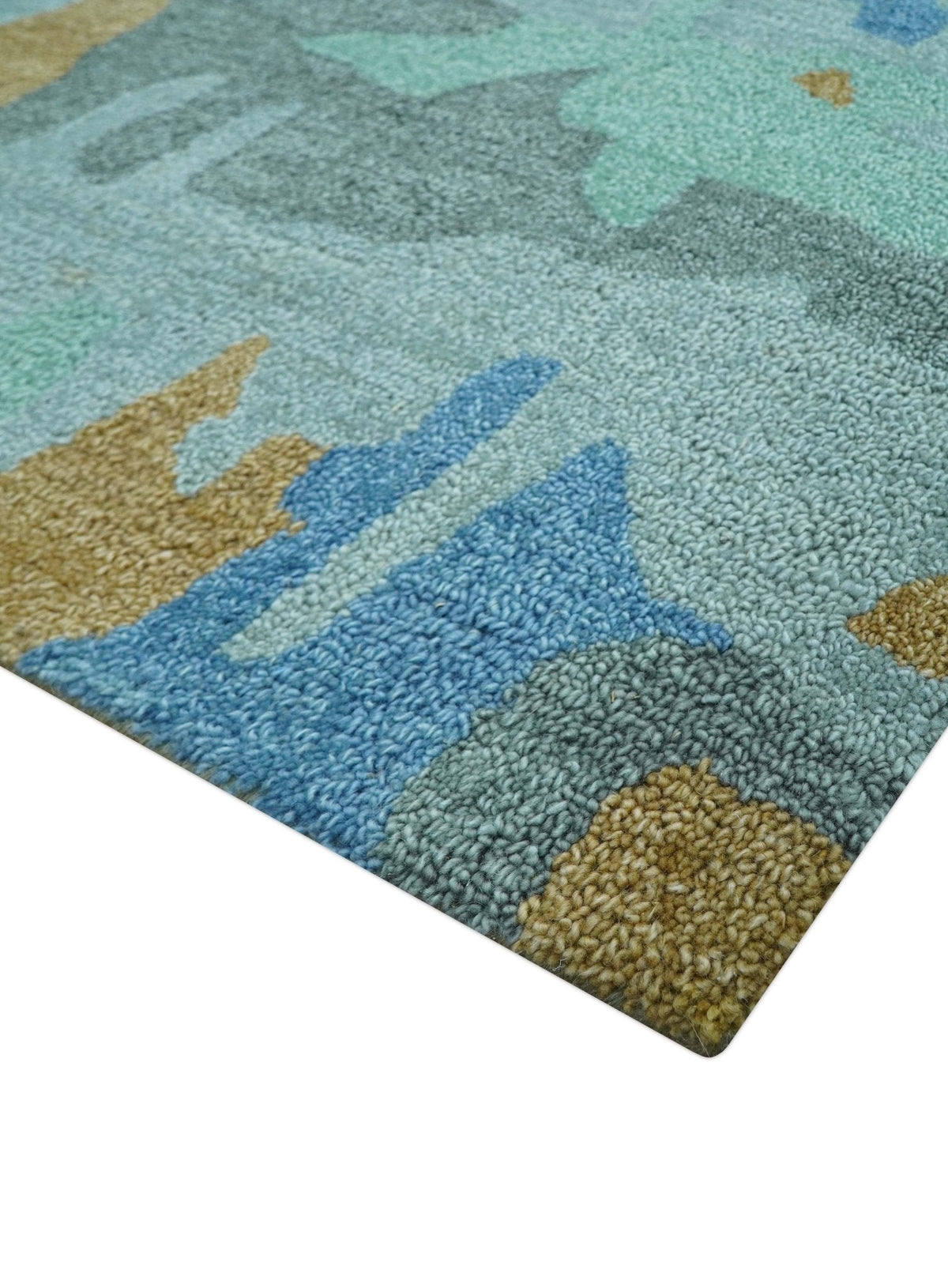 Custom Made Modern Blue Abstract Design Hand Tufted Wool And Viscose Area Rug.