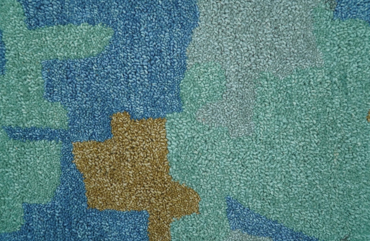 Custom Made Modern Blue Abstract Design Hand Tufted Wool And Viscose Area Rug.