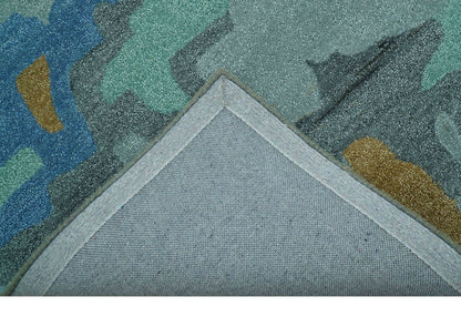 Custom Made Modern Blue Abstract Design Hand Tufted Wool And Viscose Area Rug.