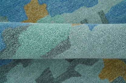 Custom Made Modern Blue Abstract Design Hand Tufted Wool And Viscose Area Rug.