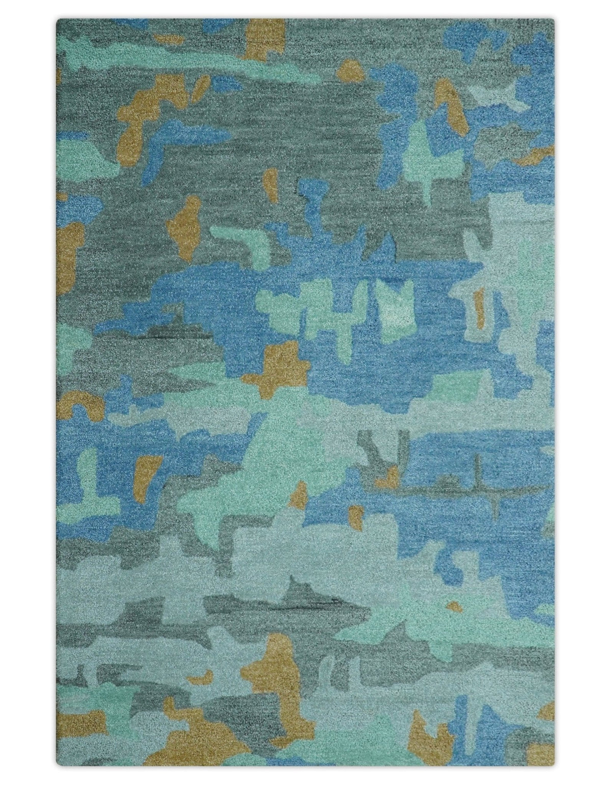 Custom Made Modern Blue Abstract Design Hand Tufted Wool And Viscose Area Rug.