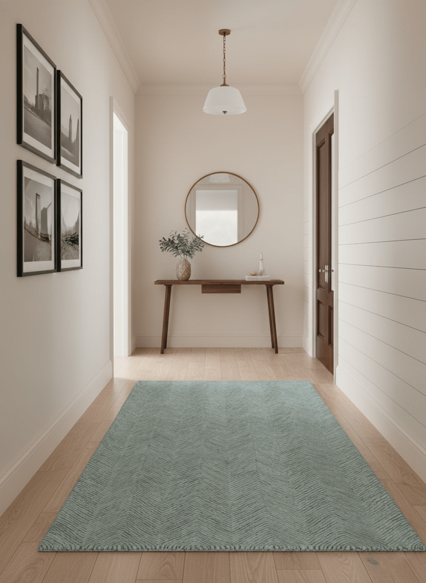 Custom Made Modern Chevron Ivory And Brown Hand Tufted Wool Area Rug.