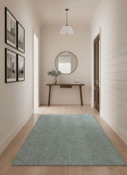 Custom Made Modern Chevron Ivory And Brown Hand Tufted Wool Area Rug.