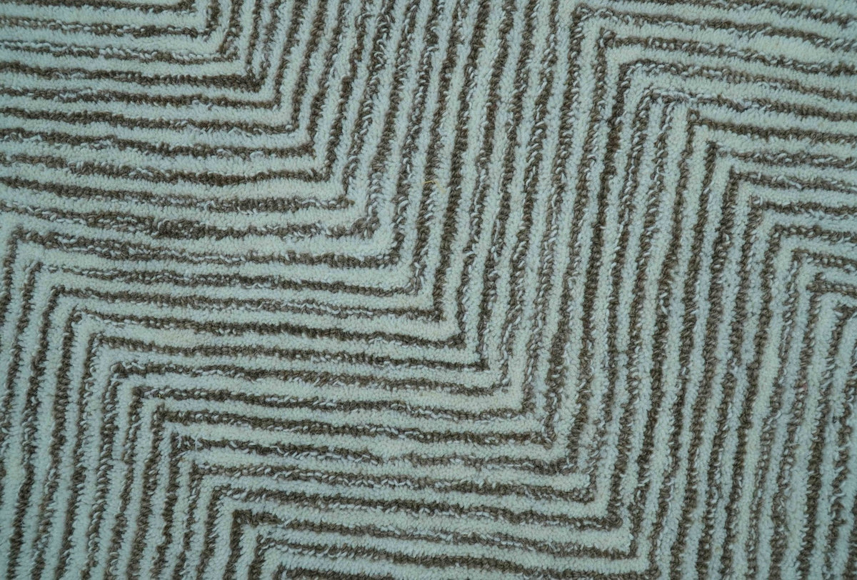 Custom Made Modern Chevron Ivory And Brown Hand Tufted Wool Area Rug.