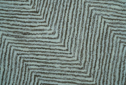 Custom Made Modern Chevron Ivory And Brown Hand Tufted Wool Area Rug.