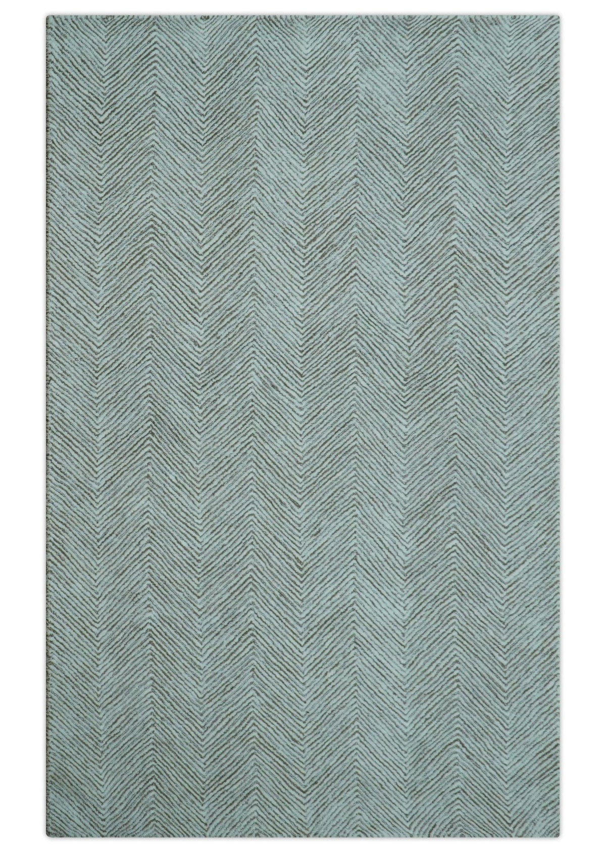 Custom Made Modern Chevron Ivory And Brown Hand Tufted Wool Area Rug.