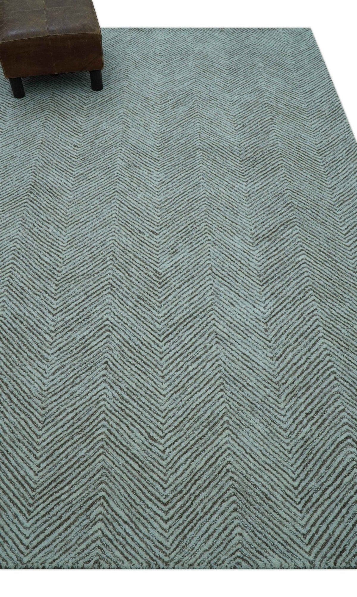 Custom Made Modern Chevron Ivory And Brown Hand Tufted Wool Area Rug.