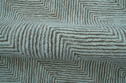Custom Made Modern Chevron Ivory And Brown Hand Tufted Wool Area Rug.