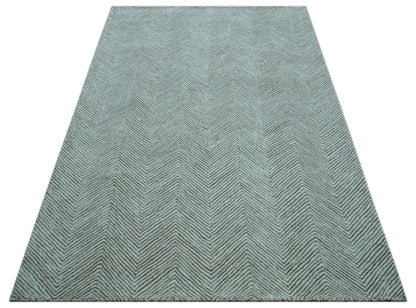 Custom Made Modern Chevron Ivory And Brown Hand Tufted Wool Area Rug.