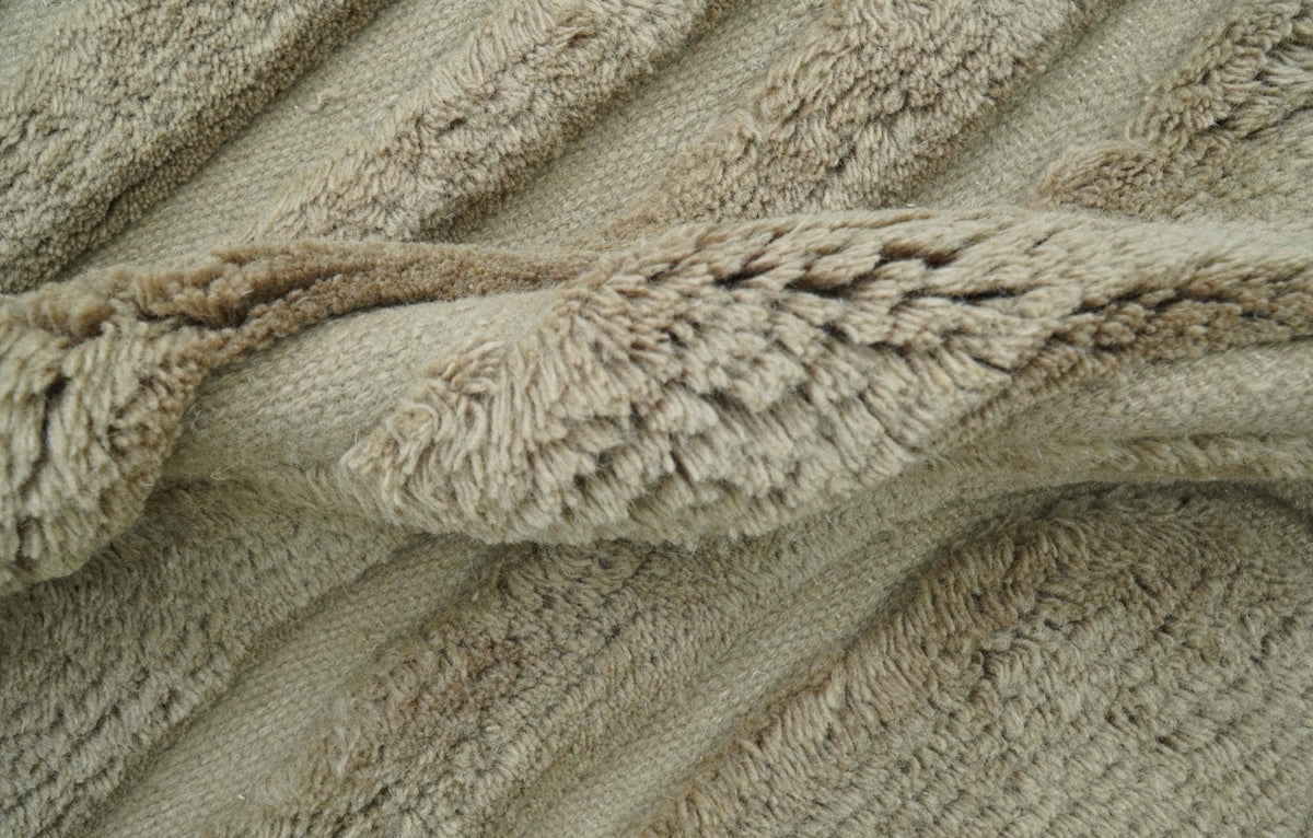 Custom Made Modern Contemporary Beige And Gray Hand Knotted Wool Rug.