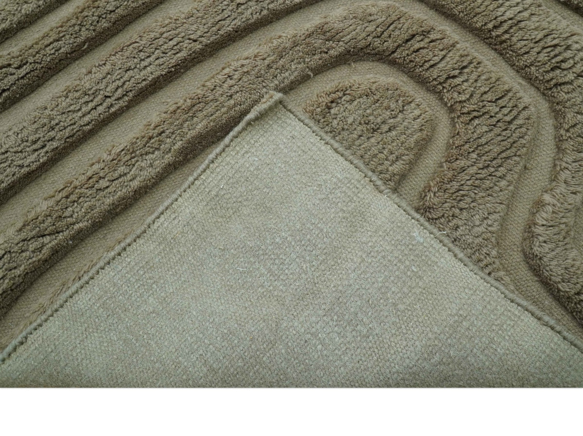 Custom Made Modern Contemporary Beige And Gray Hand Knotted Wool Rug.