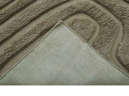 Custom Made Modern Contemporary Beige And Gray Hand Knotted Wool Rug.