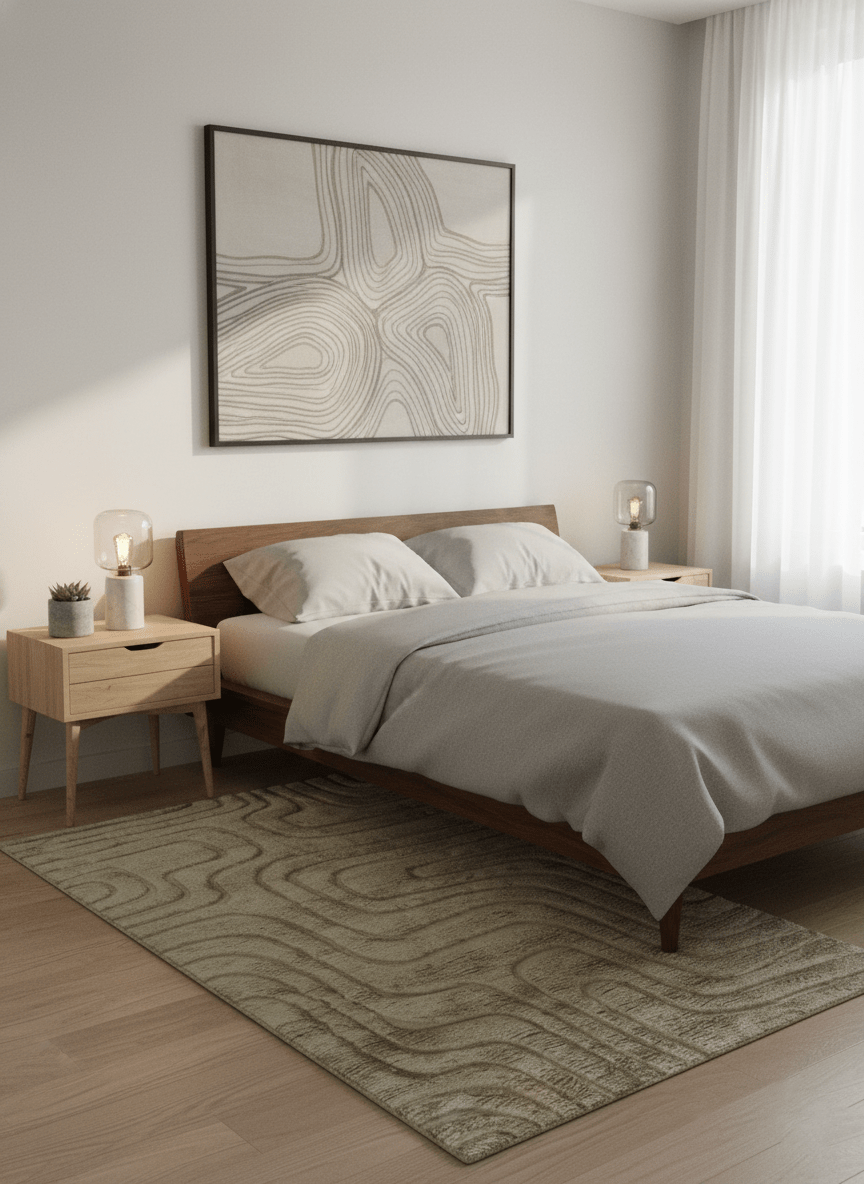 Custom Made Modern Contemporary Beige And Gray Hand Knotted Wool Rug.