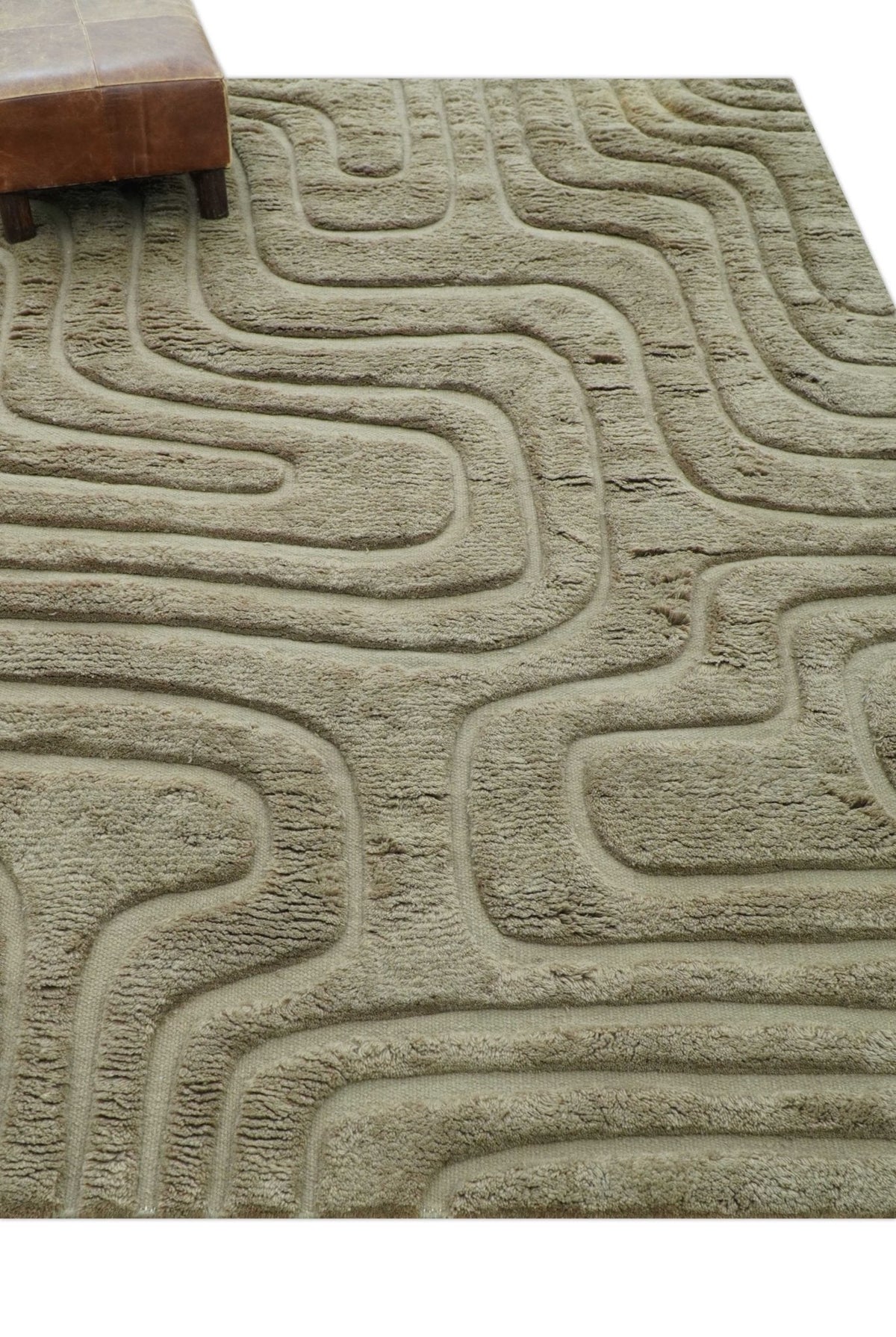 Custom Made Modern Contemporary Beige And Gray Hand Knotted Wool Rug.