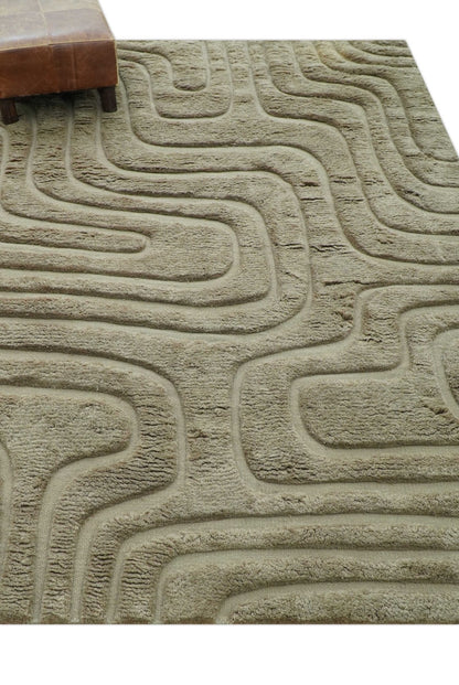 Custom Made Modern Contemporary Beige And Gray Hand Knotted Wool Rug.