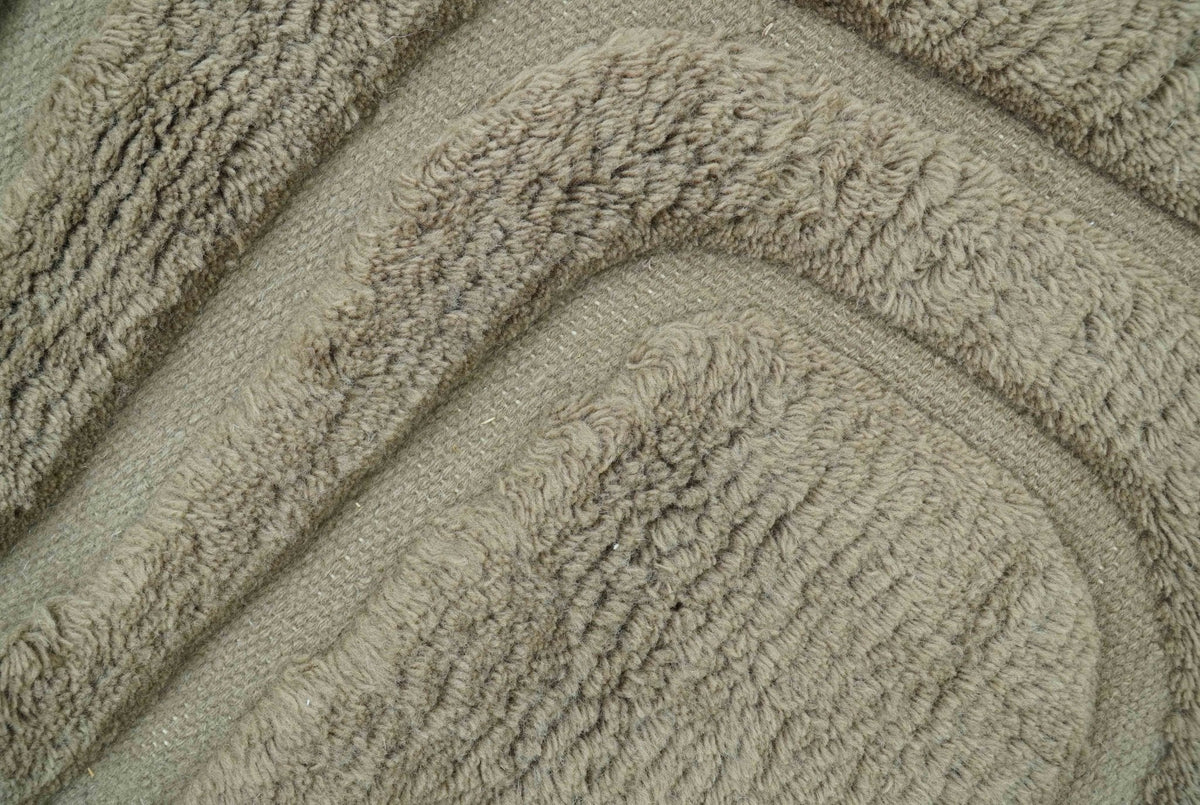 Custom Made Modern Contemporary Beige And Gray Hand Knotted Wool Rug.