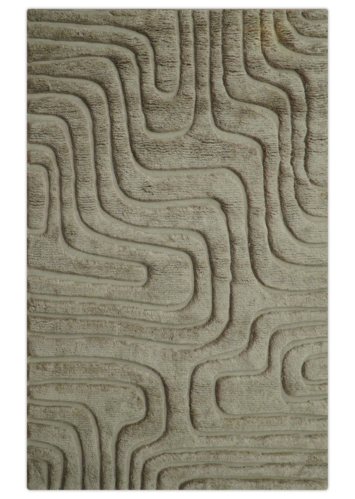 Custom Made Modern Contemporary Beige And Gray Hand Knotted Wool Rug.