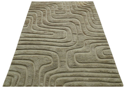 Custom Made Modern Contemporary Beige And Gray Hand Knotted Wool Rug.