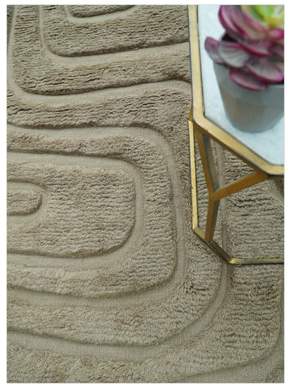 Custom Made Modern Contemporary Beige And Gray Hand Knotted Wool Rug.