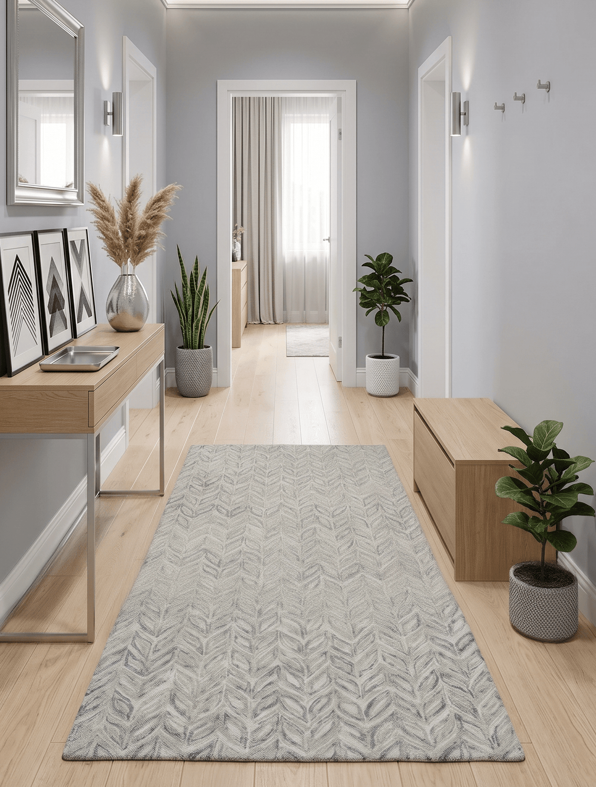 Custom Made Modern Contemporary Beige And Gray Hand Tufted Wool Rug.