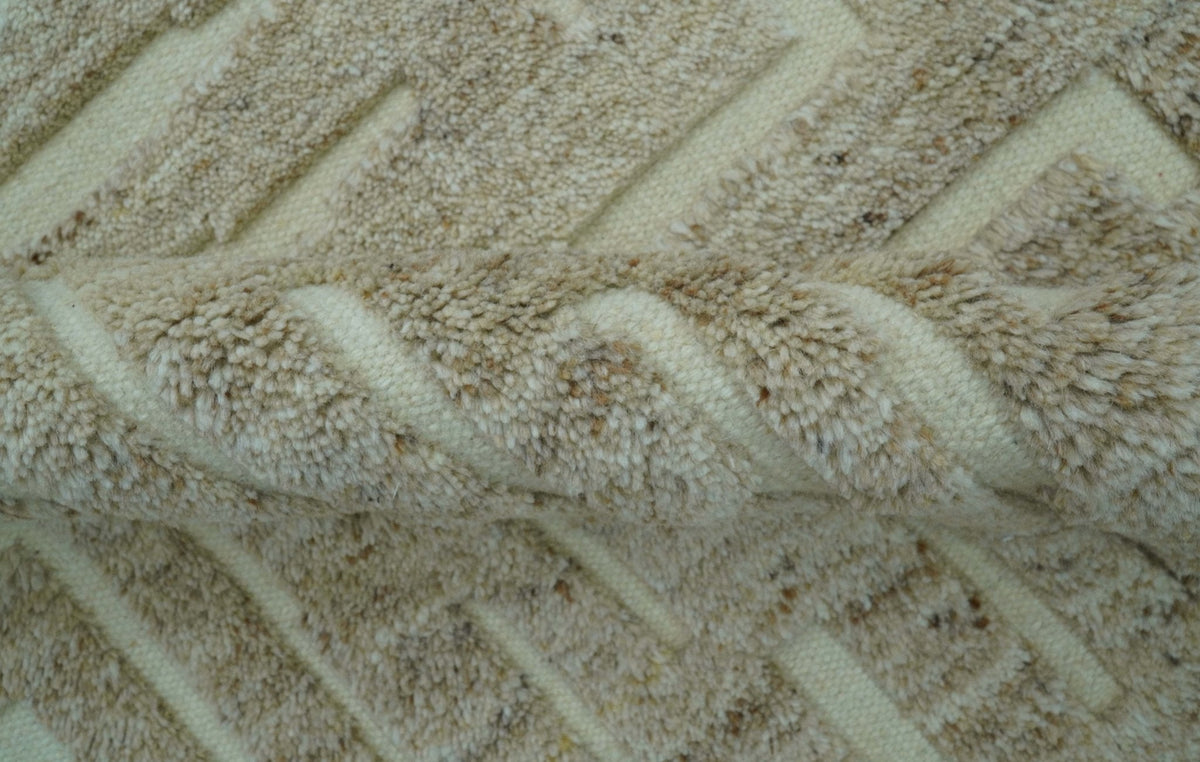 Custom Made Modern Contemporary Beige Hand Knotted Wool Area Rug.