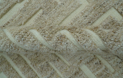 Custom Made Modern Contemporary Beige Hand Knotted Wool Area Rug.