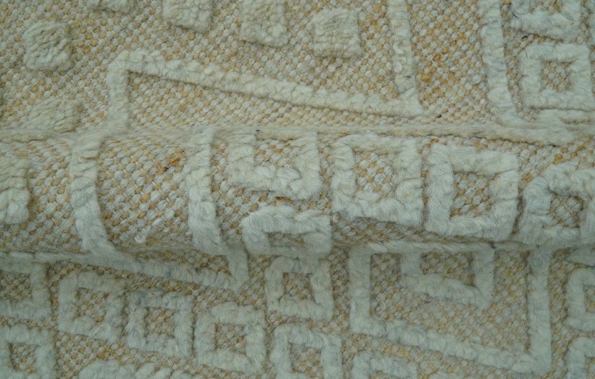 Custom Made Modern Contemporary Beige Hand Knotted Wool Area Rug.