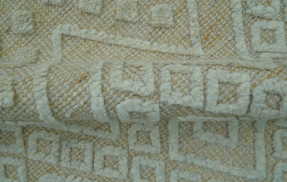 Custom Made Modern Contemporary Beige Hand Knotted Wool Area Rug.