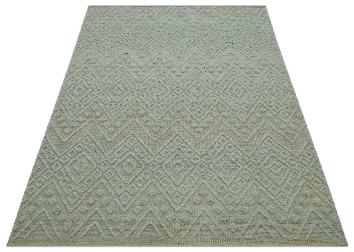 Custom Made Modern Contemporary Beige Hand Knotted Wool Area Rug.