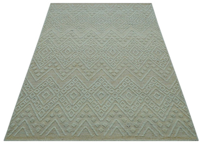 Custom Made Modern Contemporary Beige Hand Knotted Wool Area Rug.
