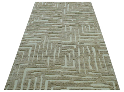 Custom Made Modern Contemporary Beige Hand Knotted Wool Area Rug.