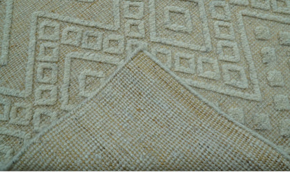Custom Made Modern Contemporary Beige Hand Knotted Wool Area Rug.