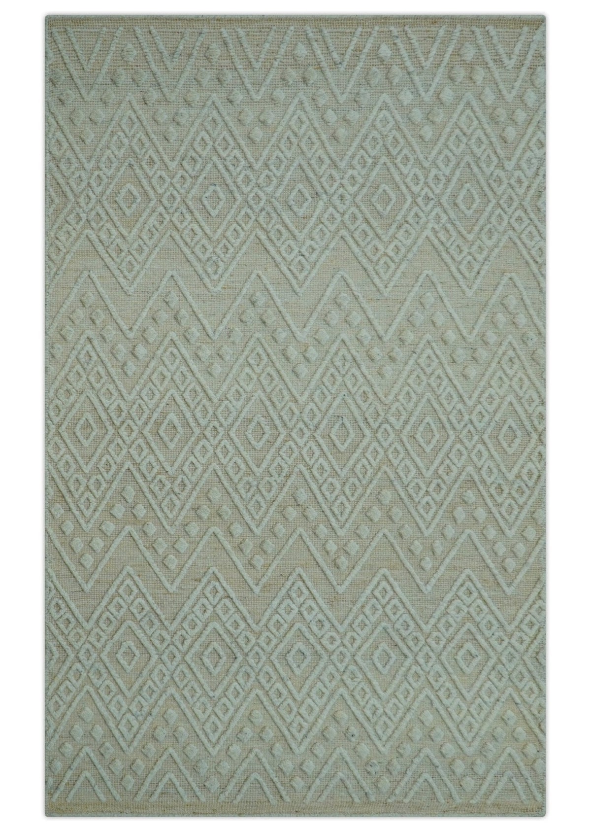Custom Made Modern Contemporary Beige Hand Knotted Wool Area Rug.