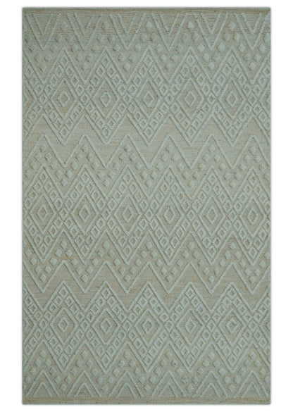 Custom Made Modern Contemporary Beige Hand Knotted Wool Area Rug.