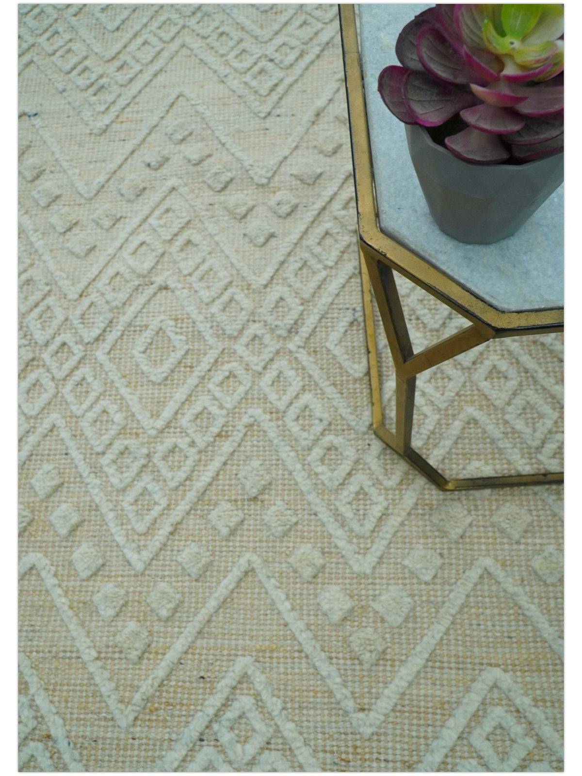 Custom Made Modern Contemporary Beige Hand Knotted Wool Area Rug.